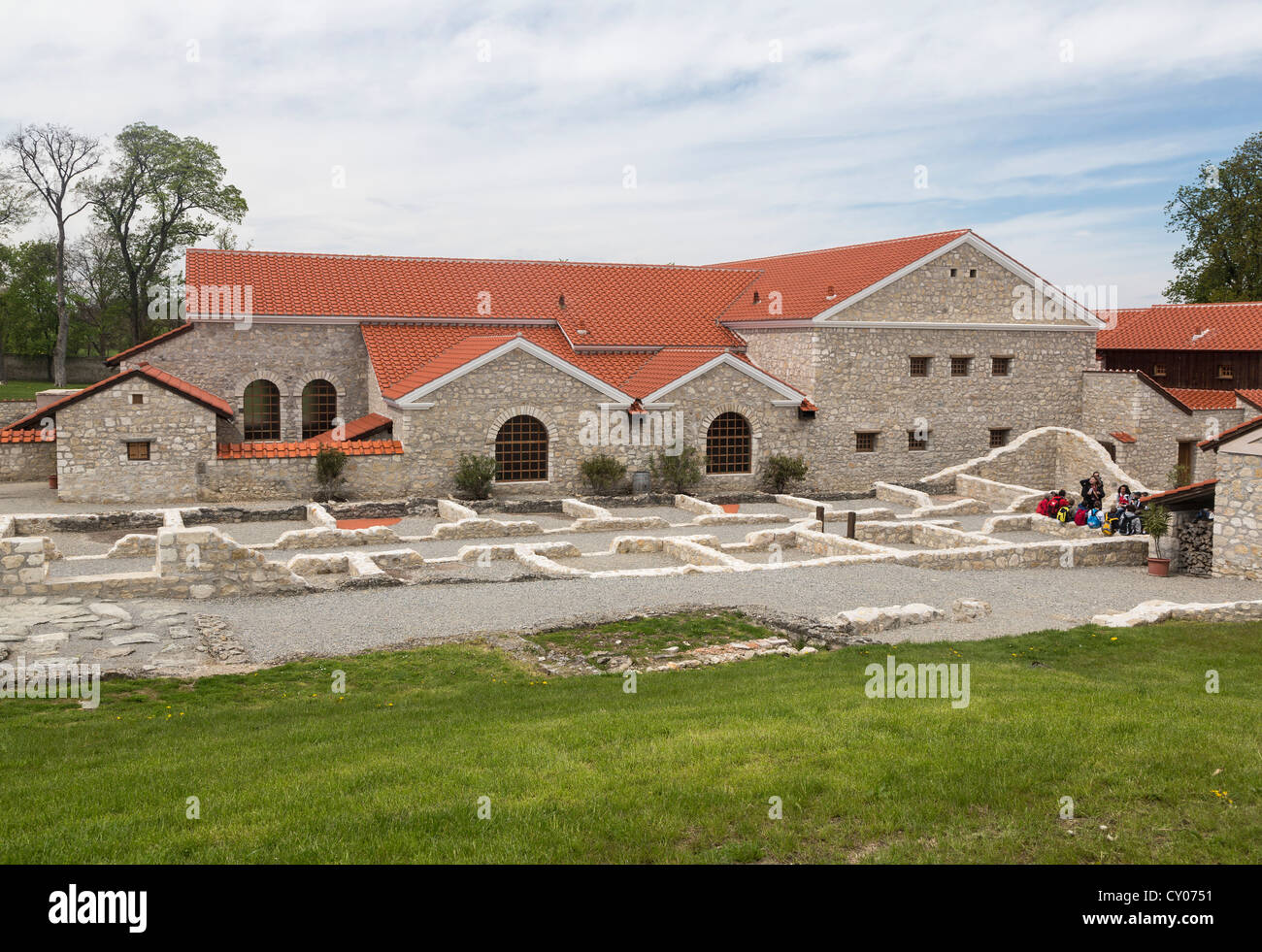 Excavations and the reconstruction of the Villa Urbana in the Roman town of Carnuntum, Petronell Open-Air Museum Stock Photo