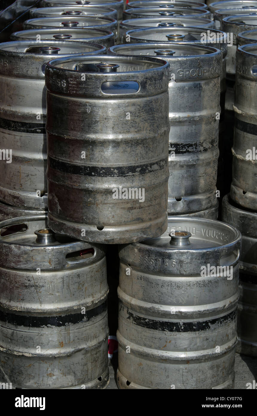 Stack of beer kegs in Dublin street, Ireland Stock Photo Alamy