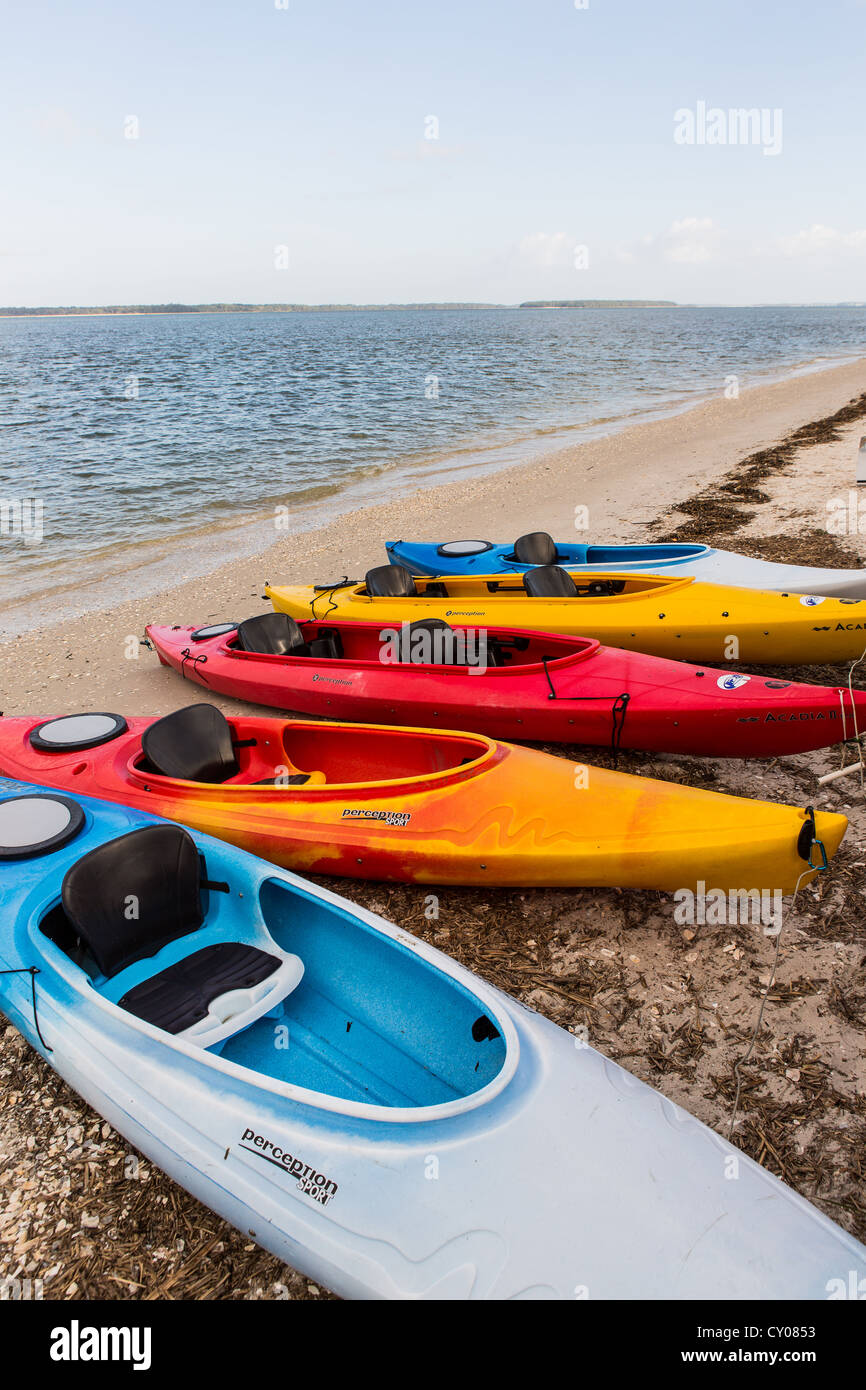 Colorful kayaks along the beach at Sea Pines Plantation on Hilton Head