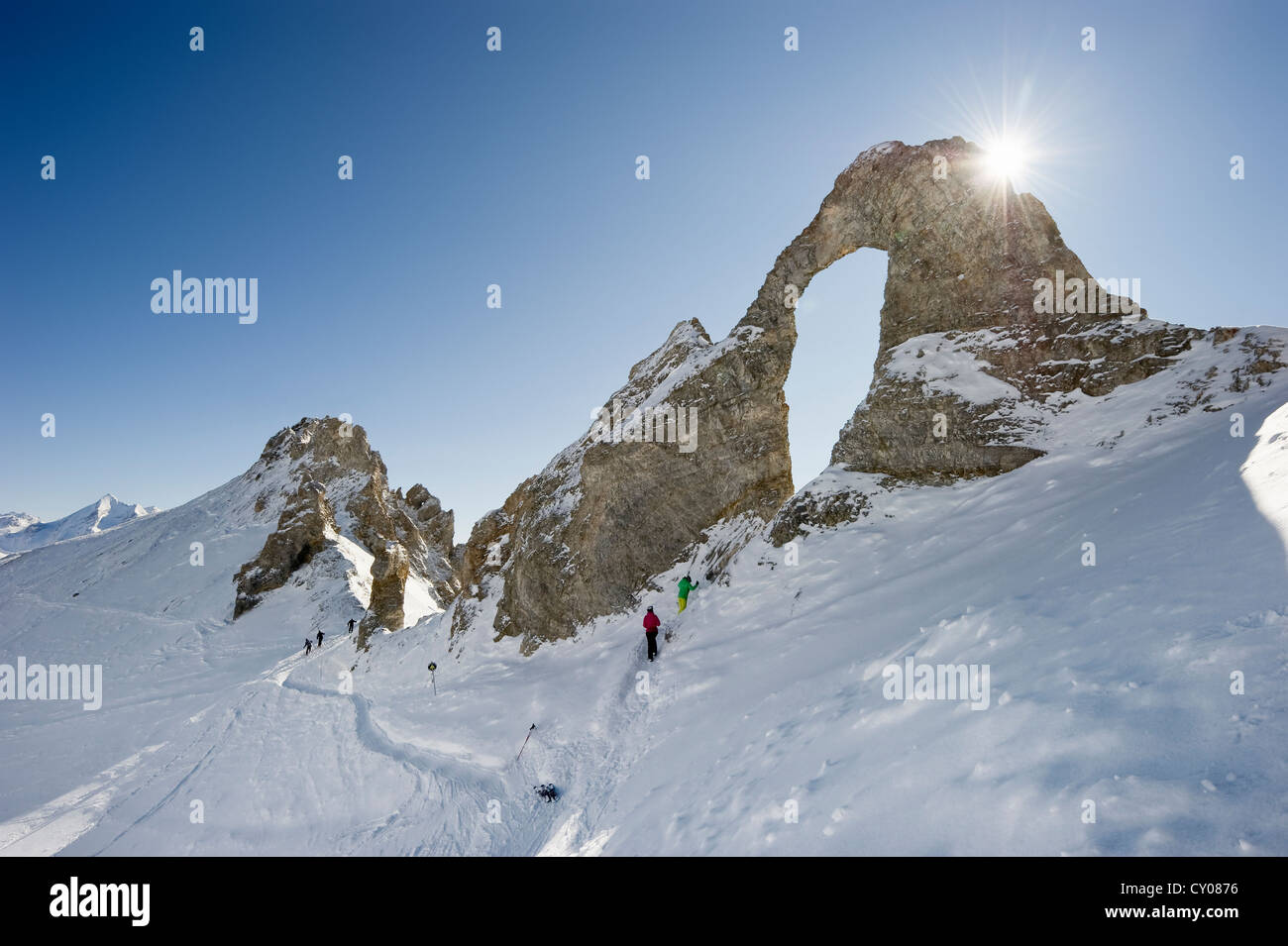 Snow-covered mountain landscape, Aiguille Percee, Tignes, Val d'Isere, Savoie, Alps, France, Europe Stock Photo