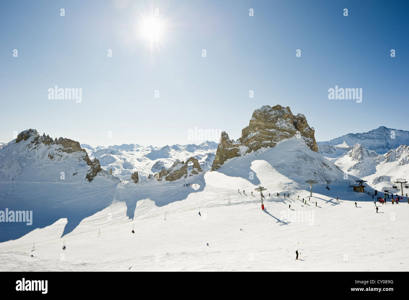 Snow-covered mountain landscape, Aiguille Percee, Tignes, Val d'Isere, Savoie, Alps, France, Europe Stock Photo