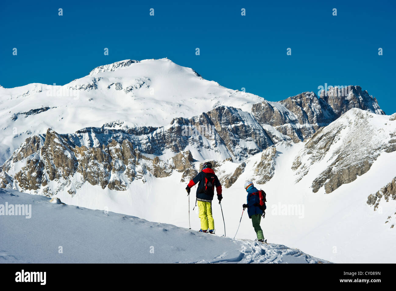 Cross-country skiers, Tignes, Val d'Isere, Savoie, Alps, France, Europe Stock Photo