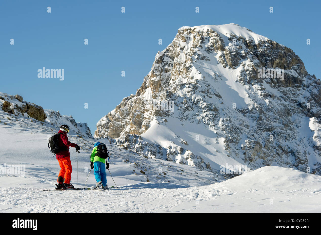 Cross-country skiers, Tignes, Val d'Isere, Savoie, Alps, France, Europe Stock Photo
