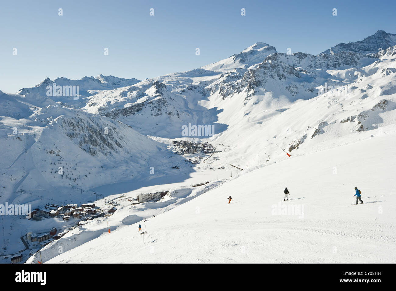Skiing area, Tignes, Val d'Isere, Savoie, Alps, France, Europe Stock Photo