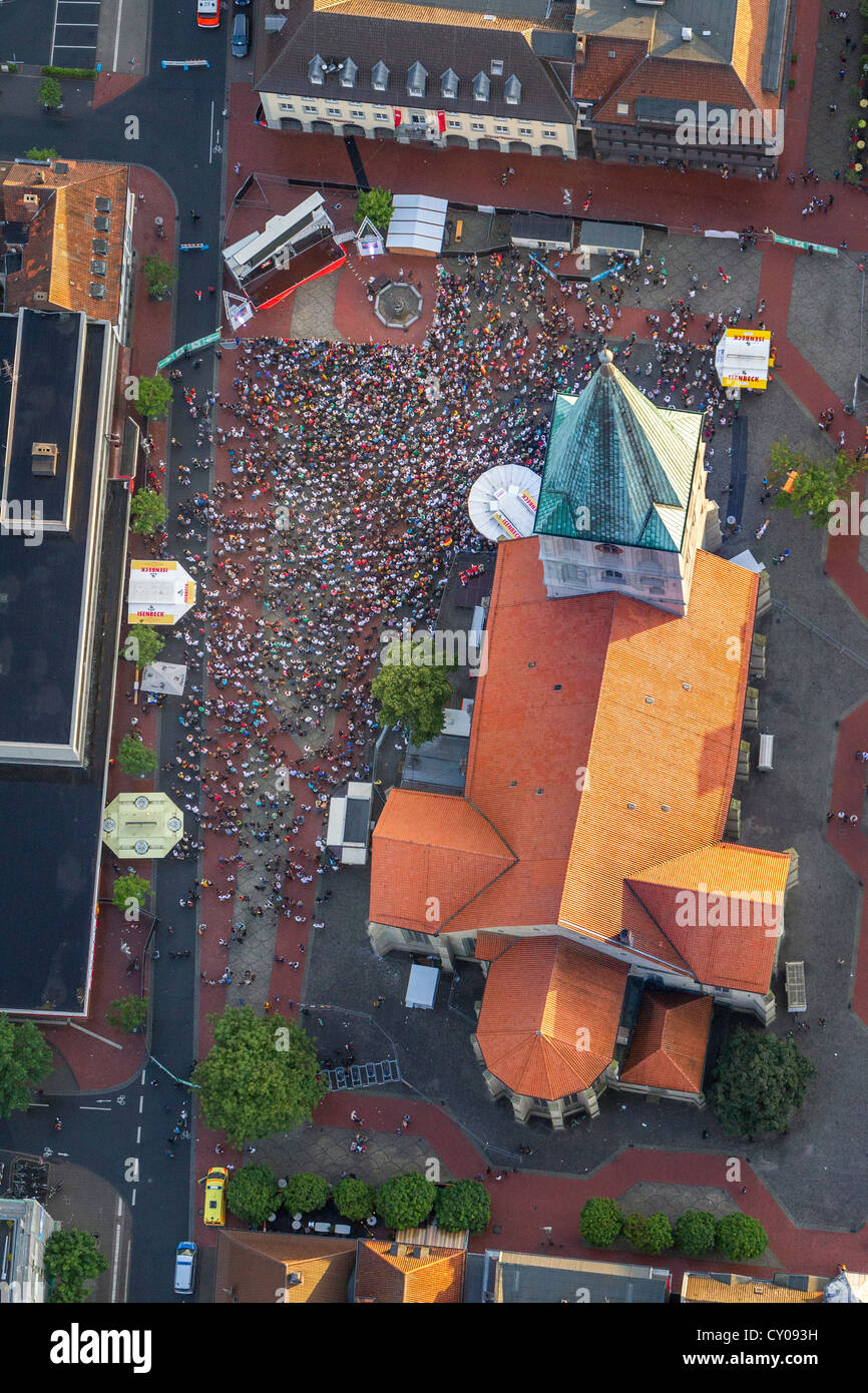 Aerial view, public viewing area at the Euro 2012 quarter final match Germany vs Greece, Pauluskirche, St. Paul's Church, Hamm Stock Photo