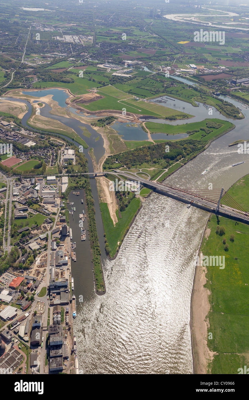 Aerial view, Lippe river, reconstruction of the mouth of the Lippe river, Stadthafen harbor in Wesel Stock Photo