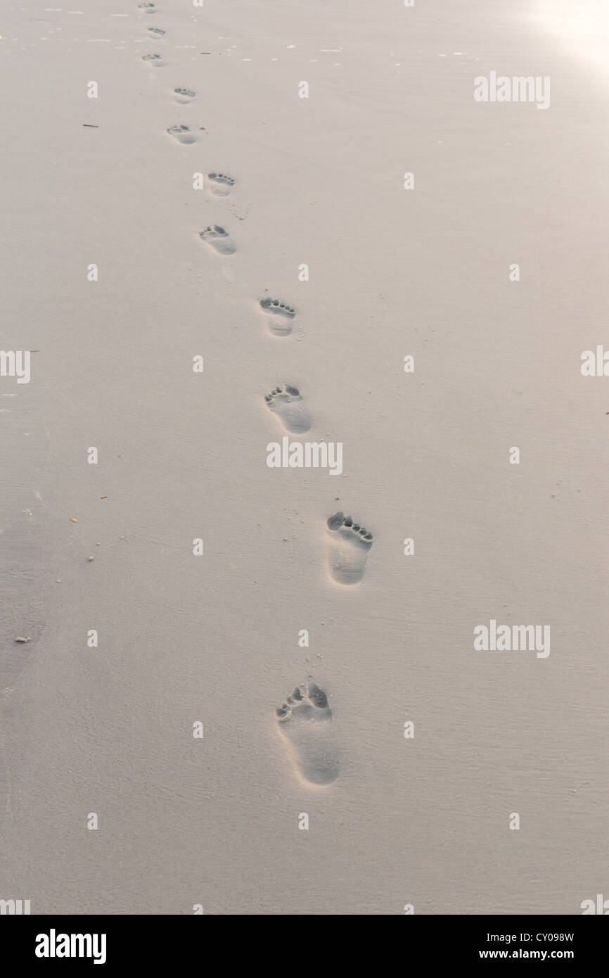 Footprints in the sand at the beach on Hilton Head Island, SC Stock Photo