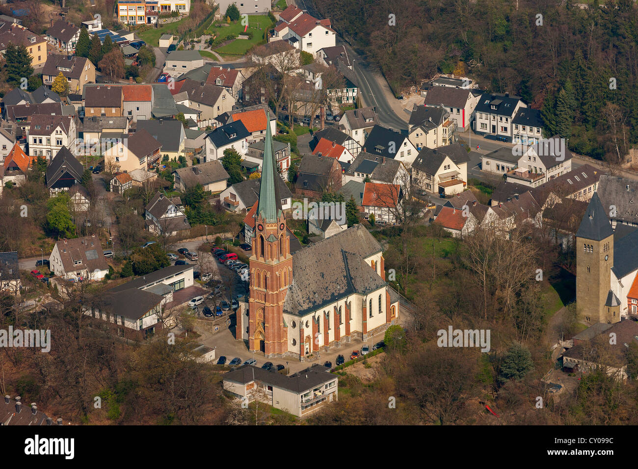 Aerial view, city centre with the church, Froendenberg Ruhr, Ruhr area, North Rhine-Westphalia Stock Photo