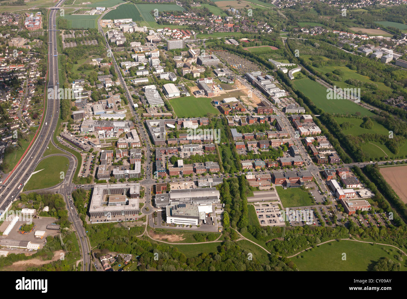 Aerial view, Dortmund TechnologiePark, University of Dortmund, Dortmund, Ruhr area, North Rhine-Westphalia Stock Photo