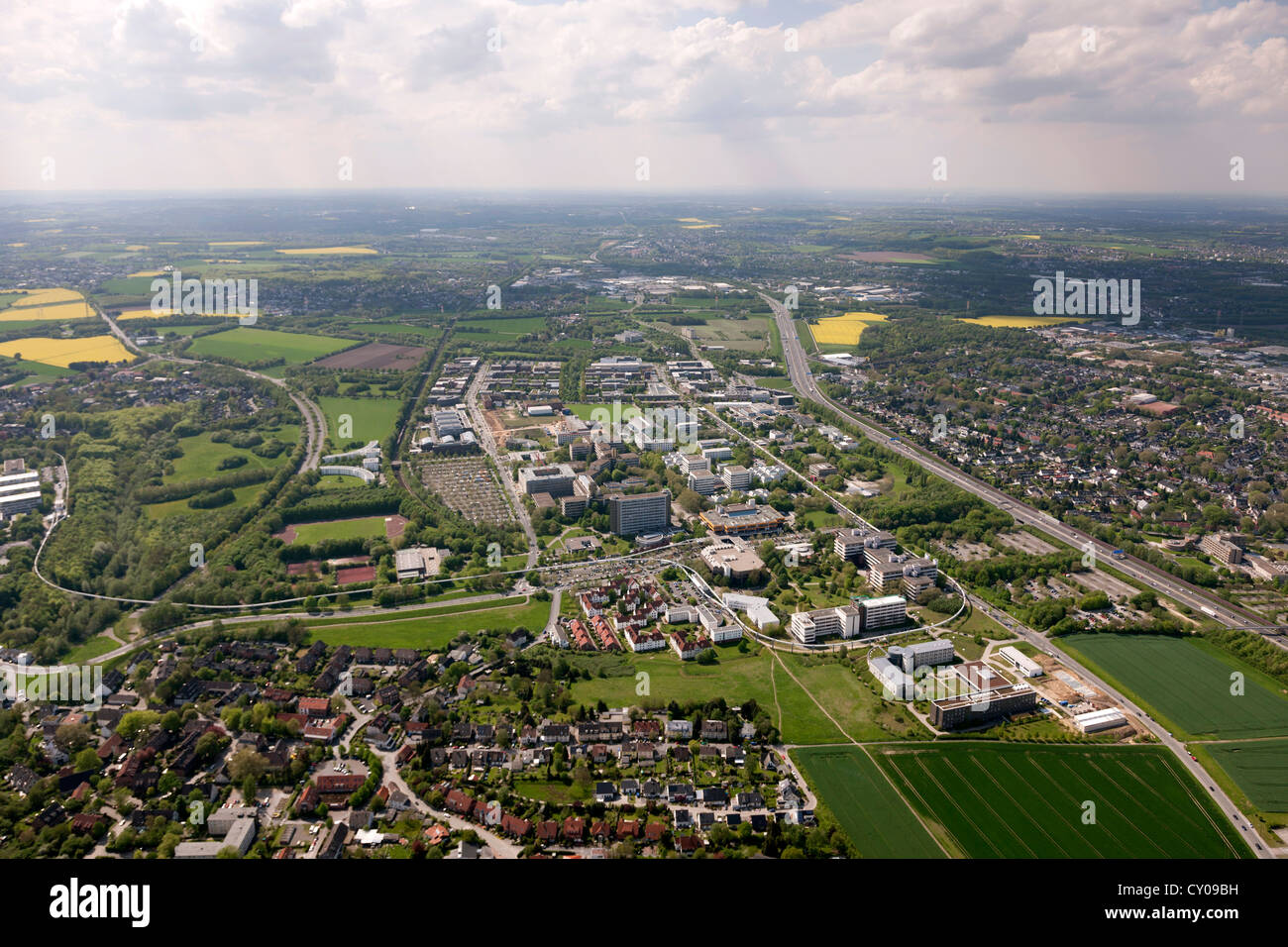 Aerial view, Dortmund TechnologiePark, University of Dortmund, Ruhr area, North Rhine-Westphalia Stock Photo