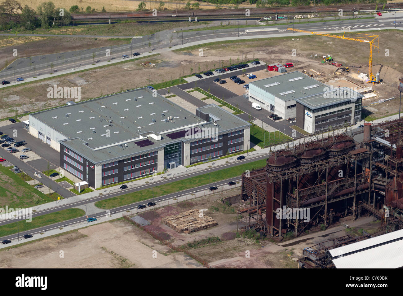 Aerial view, industrial area, Phoenix West business park, Dortmund, Ruhr area, North Rhine-Westphalia Stock Photo