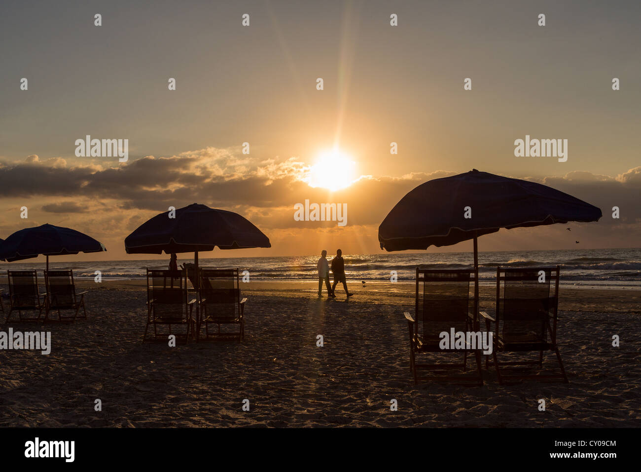 Chairs and umbrellas at the beach on Hilton Head Island, SC Stock Photo
