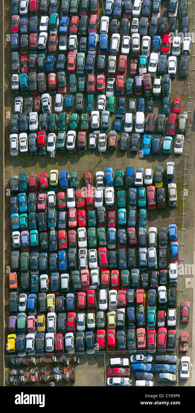 Aerial view, junkyard on Pannovenstrasse, Kleve, Niederrhein region, North Rhine-Westphalia Stock Photo