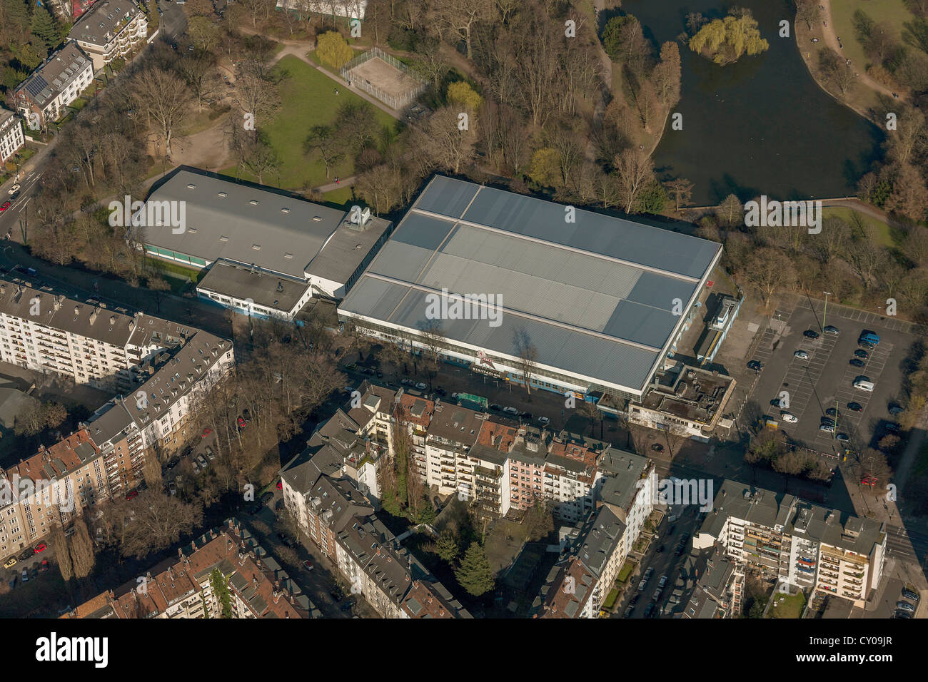 Aerial view, ice rink, Duesseldorf, Rhineland, North Rhine-Westphalia Stock Photo