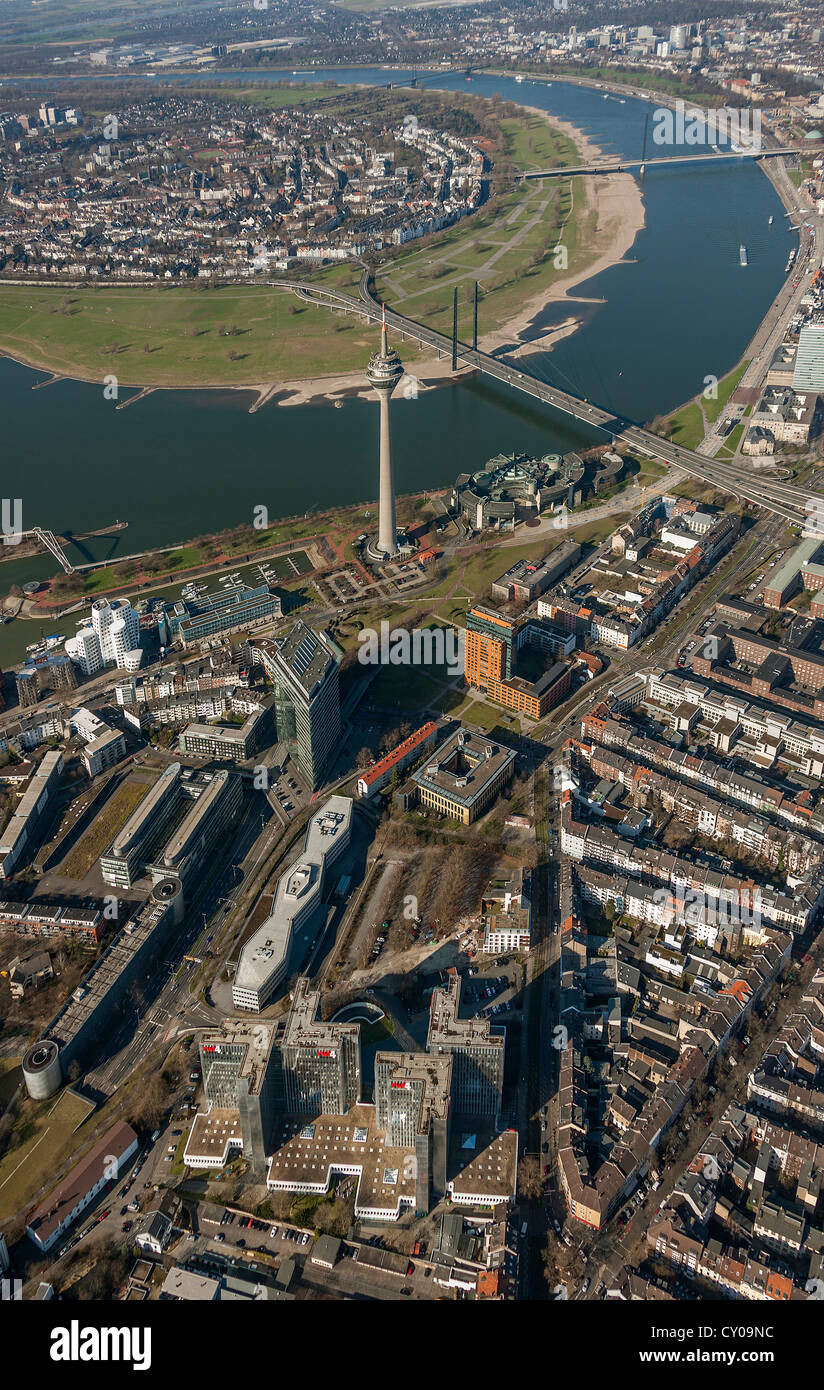 Aerial view, Stadttor office tower, Duesseldorf, Rhineland region, North Rhine-Westphalia Stock Photo