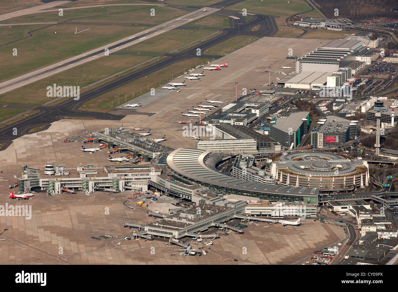 Aerial view, Duesseldorf Airport, Rhineland, North Rhine-Westphalia Stock Photo