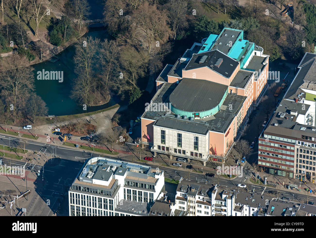Aerial view, Deutsche Oper am Rhein opera house, Duesseldorf, Rhineland, North Rhine-Westphalia Stock Photo