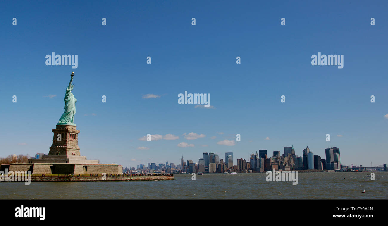 Statue of Liberty, Liberty Island, skyline of Manhatten, New York City, New York, United States, North America Stock Photo