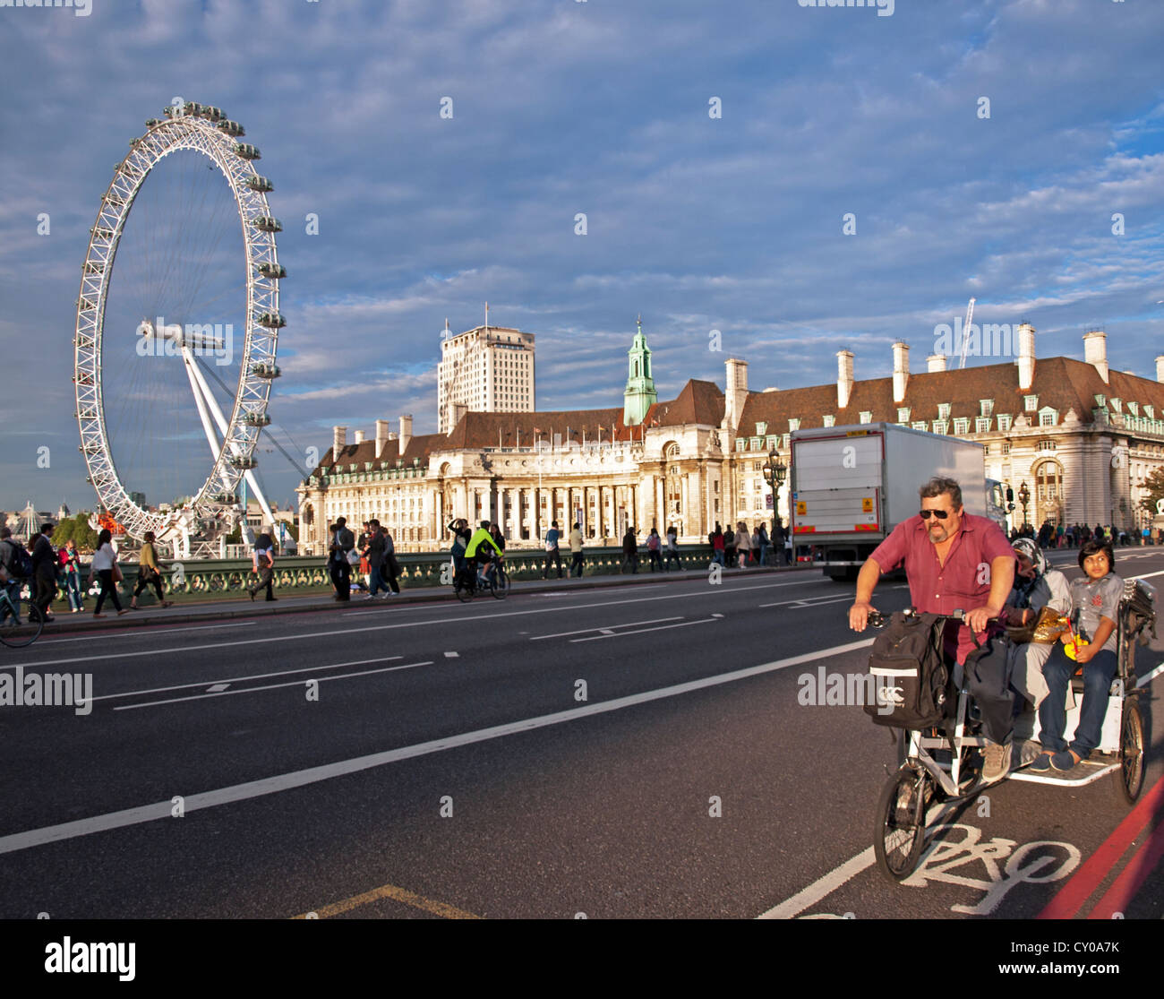 View of Westminster Bridge Road showing London Eye in background, City