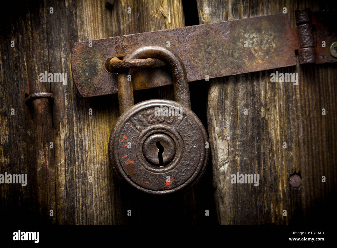 Rusty padlock with numbers Stock Photo