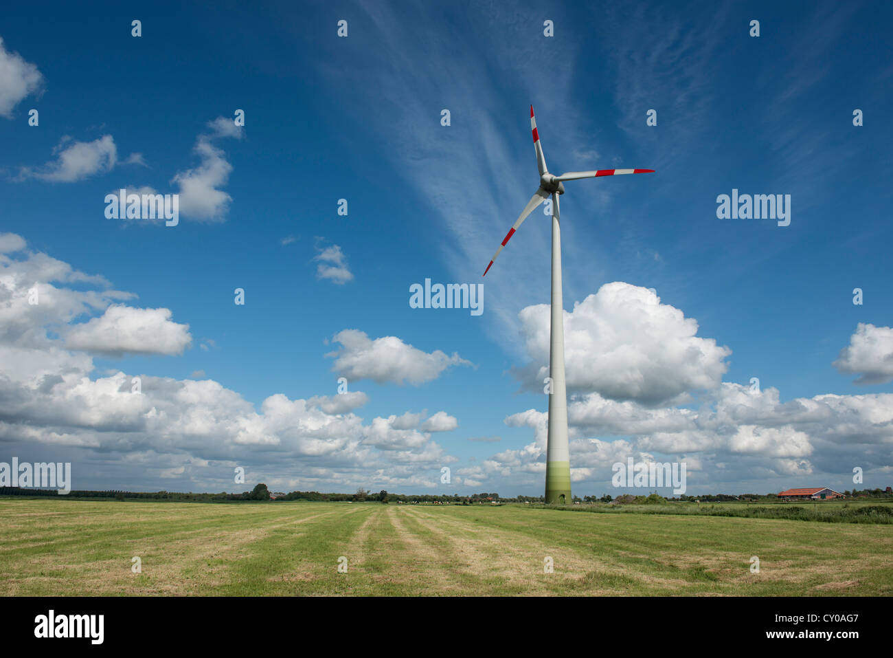 Wind turbine on agricultural land, renewable energy, wind energy, East