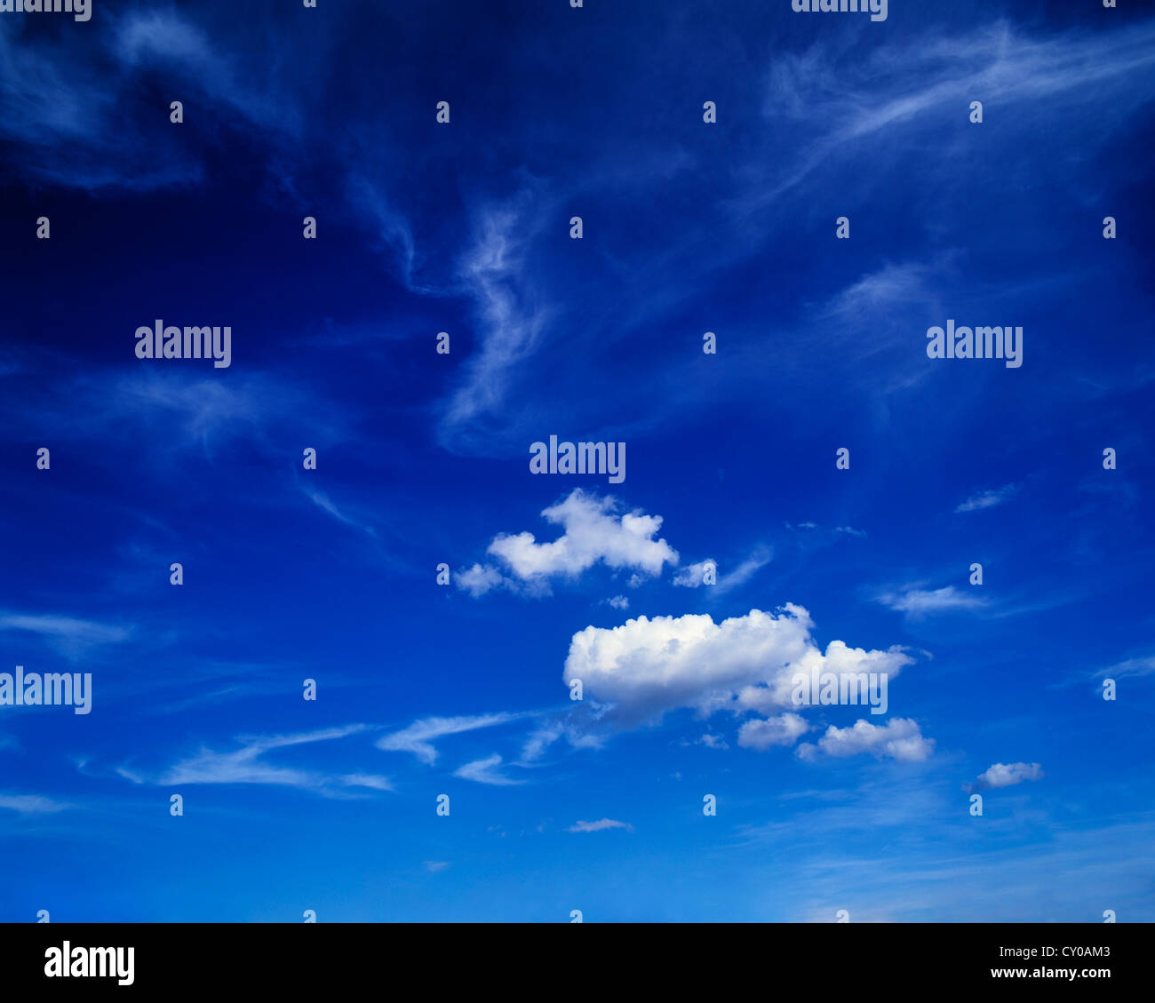Fair weather, blue sky with cirrus and cumulus clouds Stock Photo