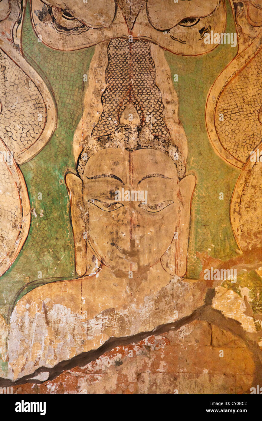 Original FRESCOS on the walls of SULAMANI PHATO which was completed by King Narapatisithu in 1211 AD - BAGAN, MYANMAR Stock Photo