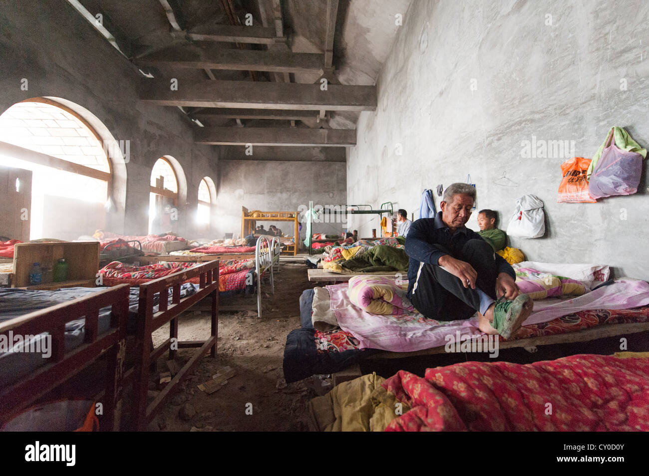 The cramped and rundown living quarters for labor workers at the San