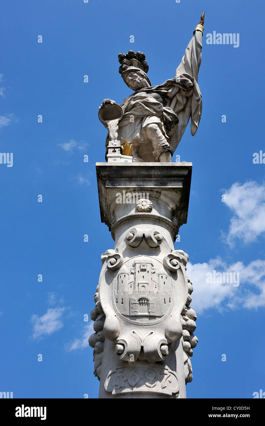 Sculpture of St. Florian at the Florian fountain, Alter Markt square, Salzburg, Salzburg province, Austria, Europe Stock Photo
