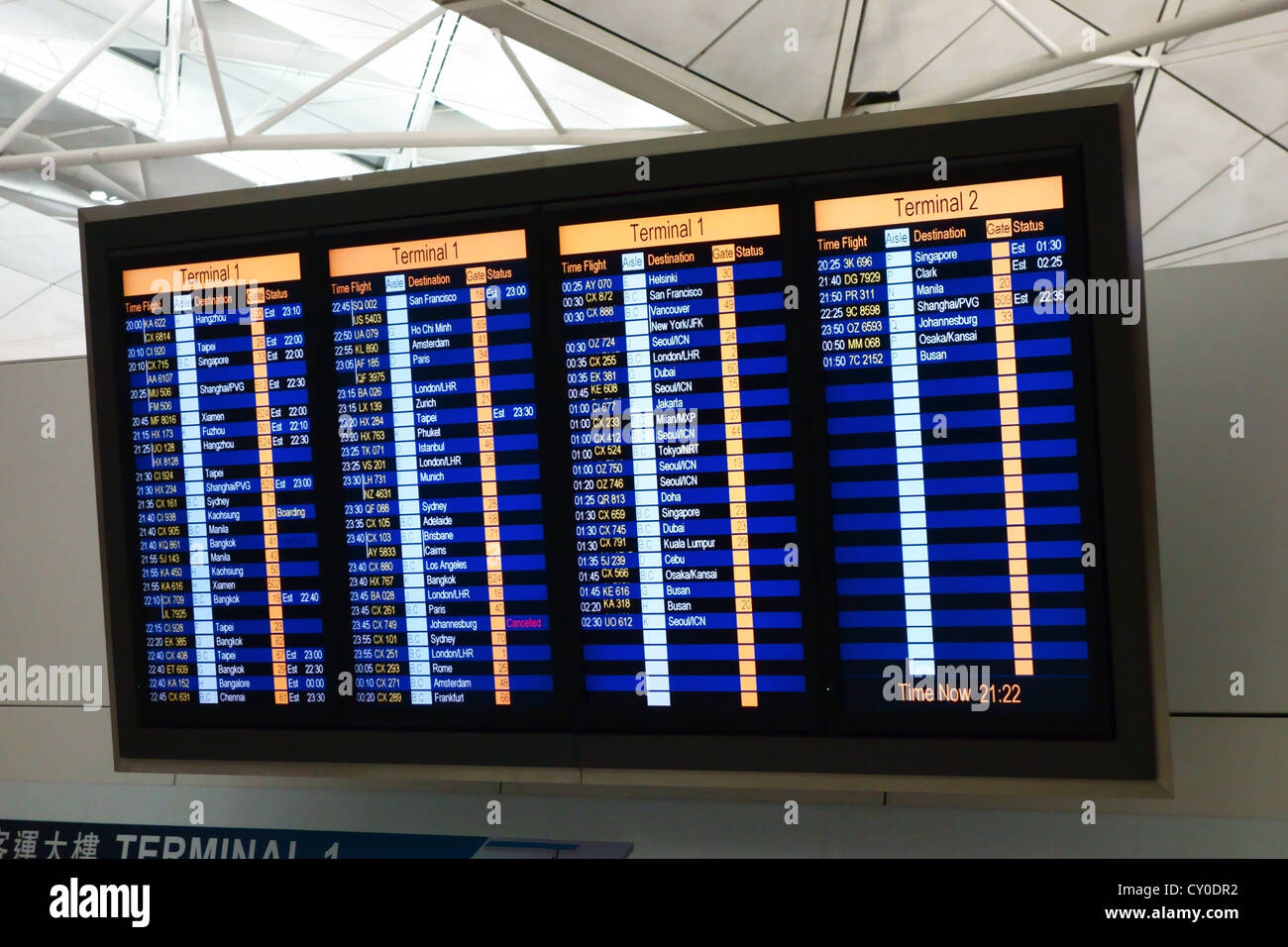 Information board in Hong Kong airport Stock Photo