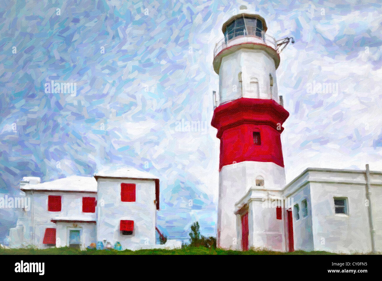 Stormy skies at St. David's Lighthouse in Bermuda. Stock Photo
