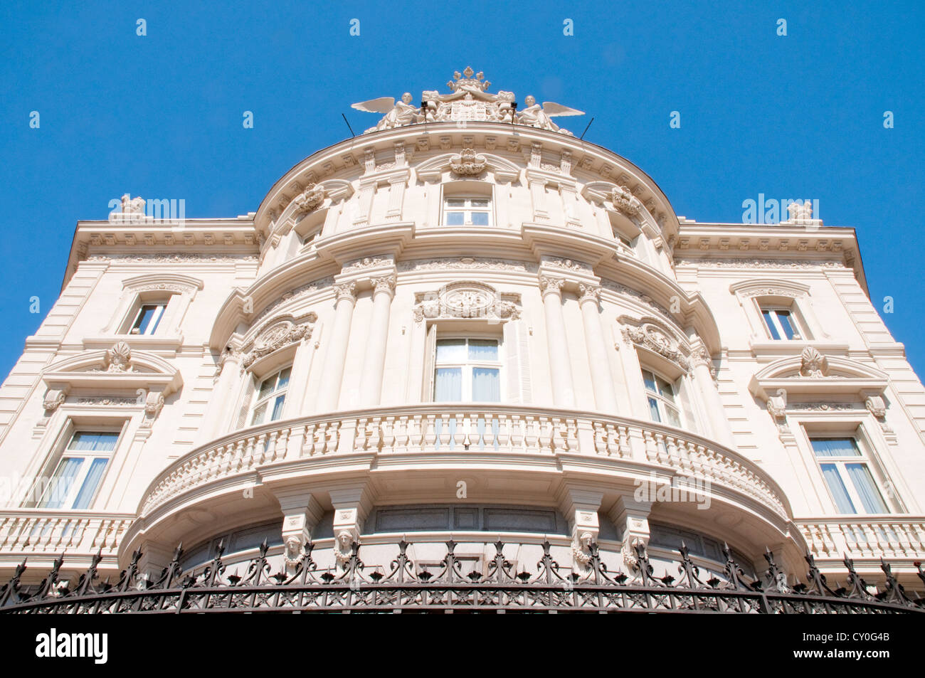 Facade of Linares Palace, view from below. Madrid, Spain. Stock Photo