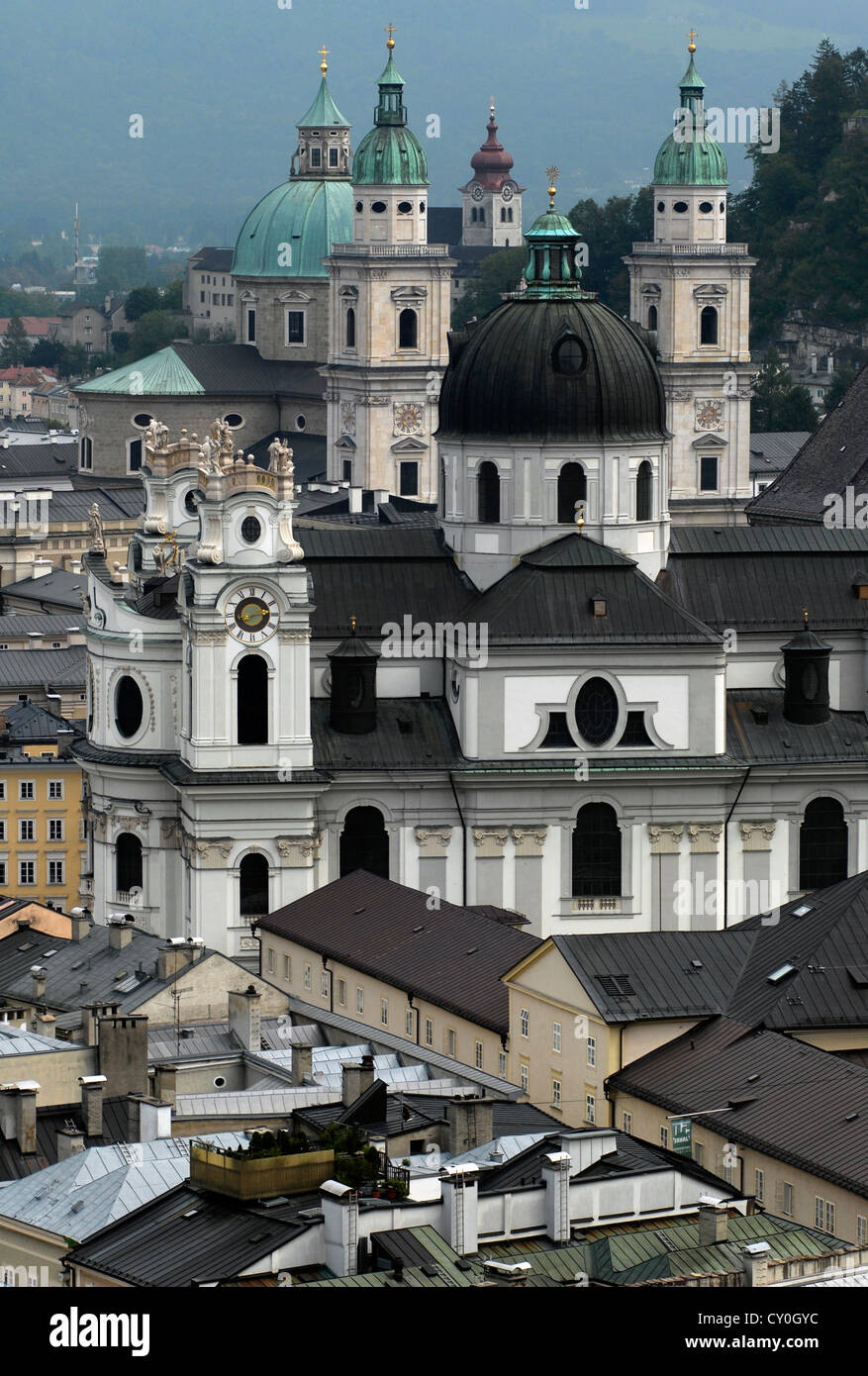 View, Panoramic, Collegiate church Domes,  Belfries,  Salzburg,  Austria,  Europe Stock Photo