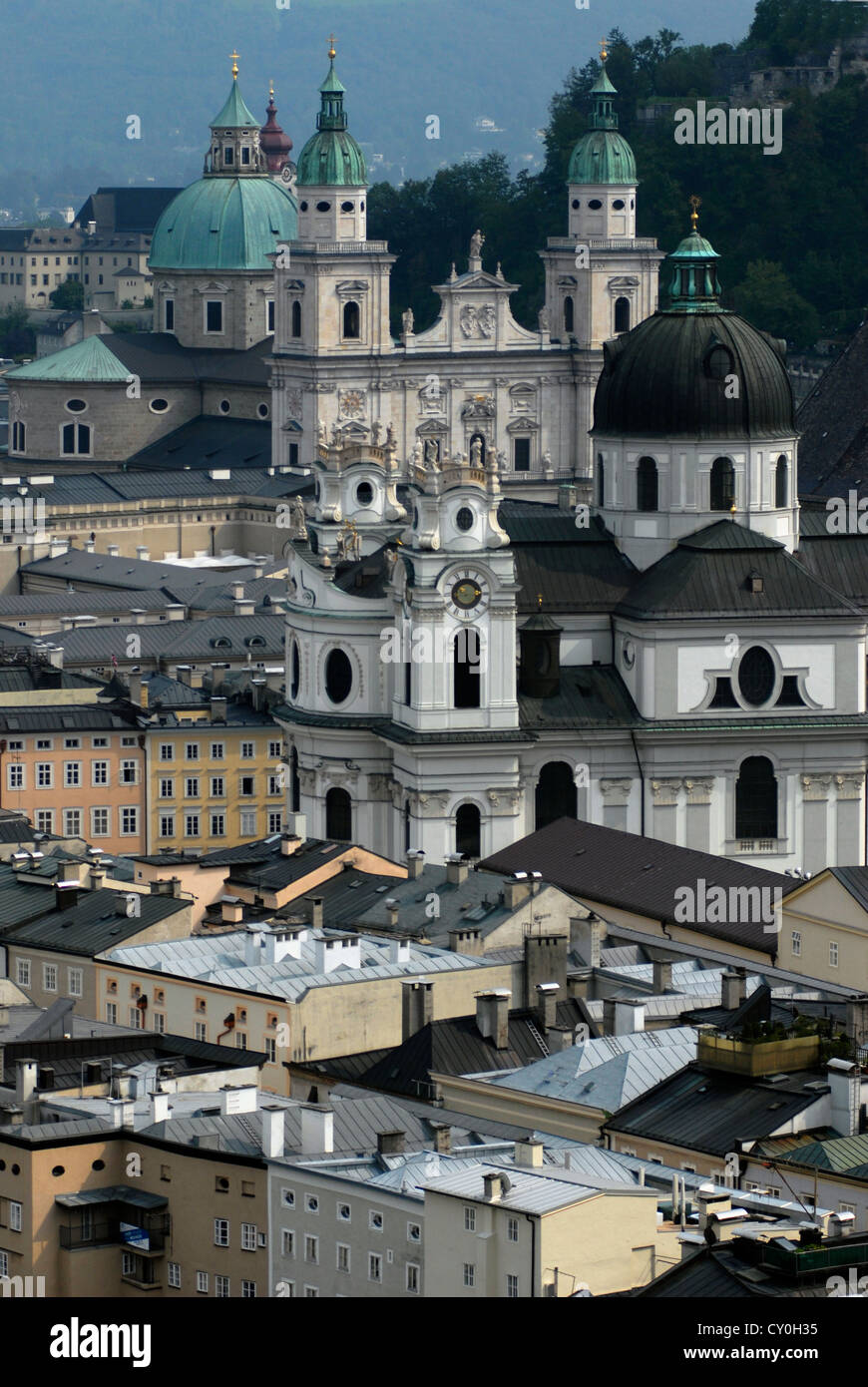 View, Panoramic, Collegiate church Domes,  Belfries,  Salzburg,  Austria,  Europe Stock Photo