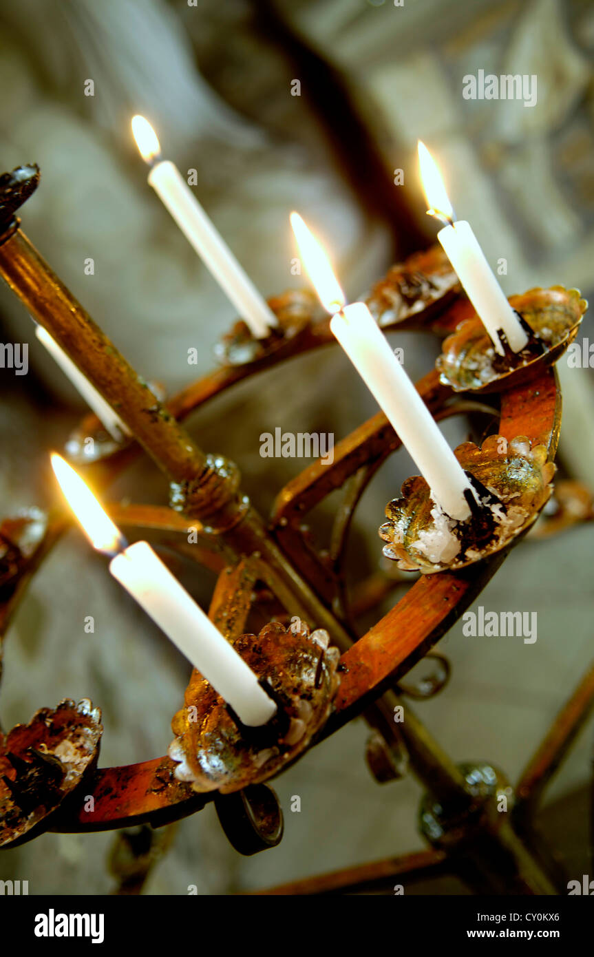 Old Candle Lit Chandelier Stock Photo Alamy