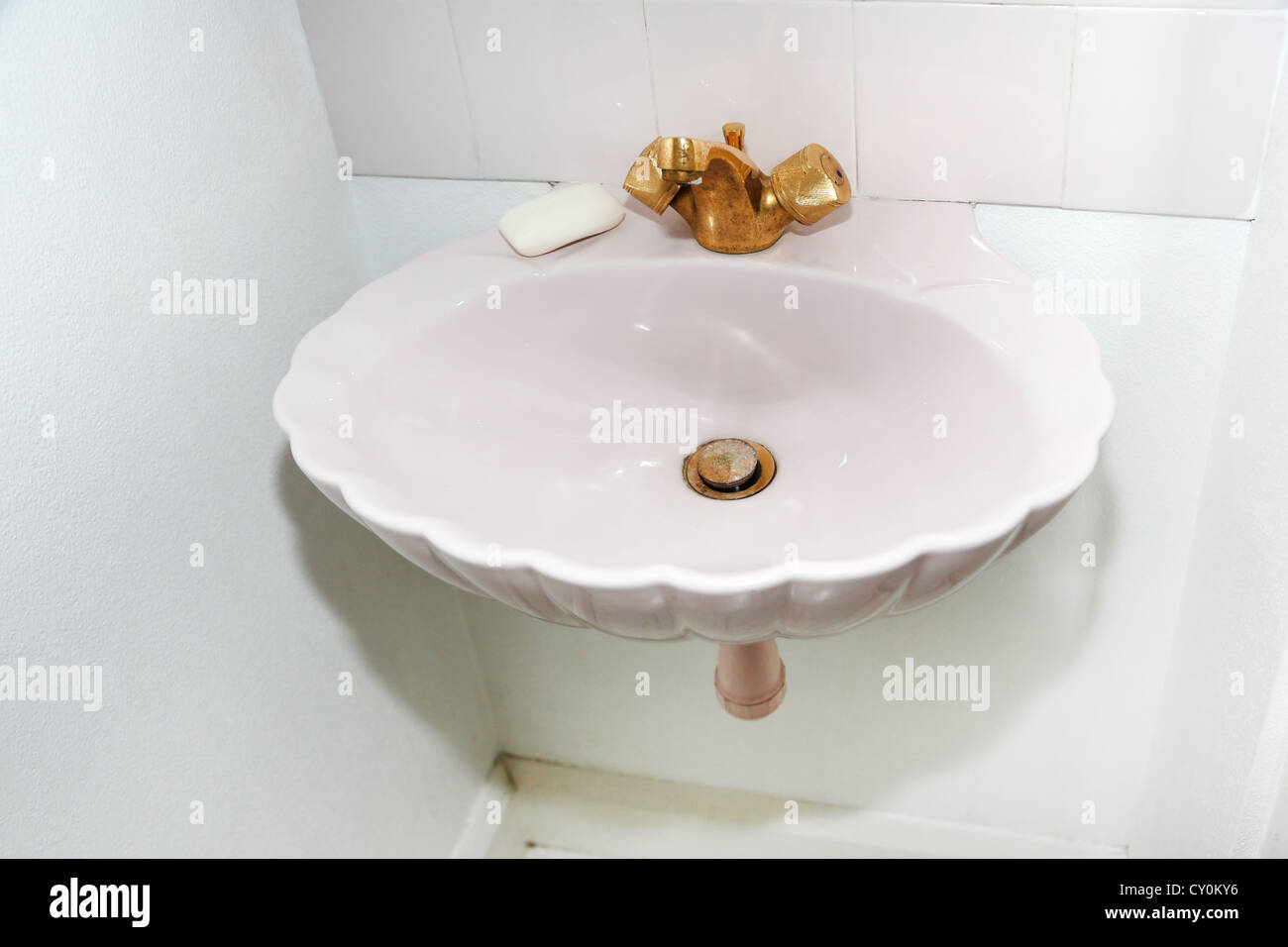A Washbasin With Two Taps Hot And Cold Stock Photo