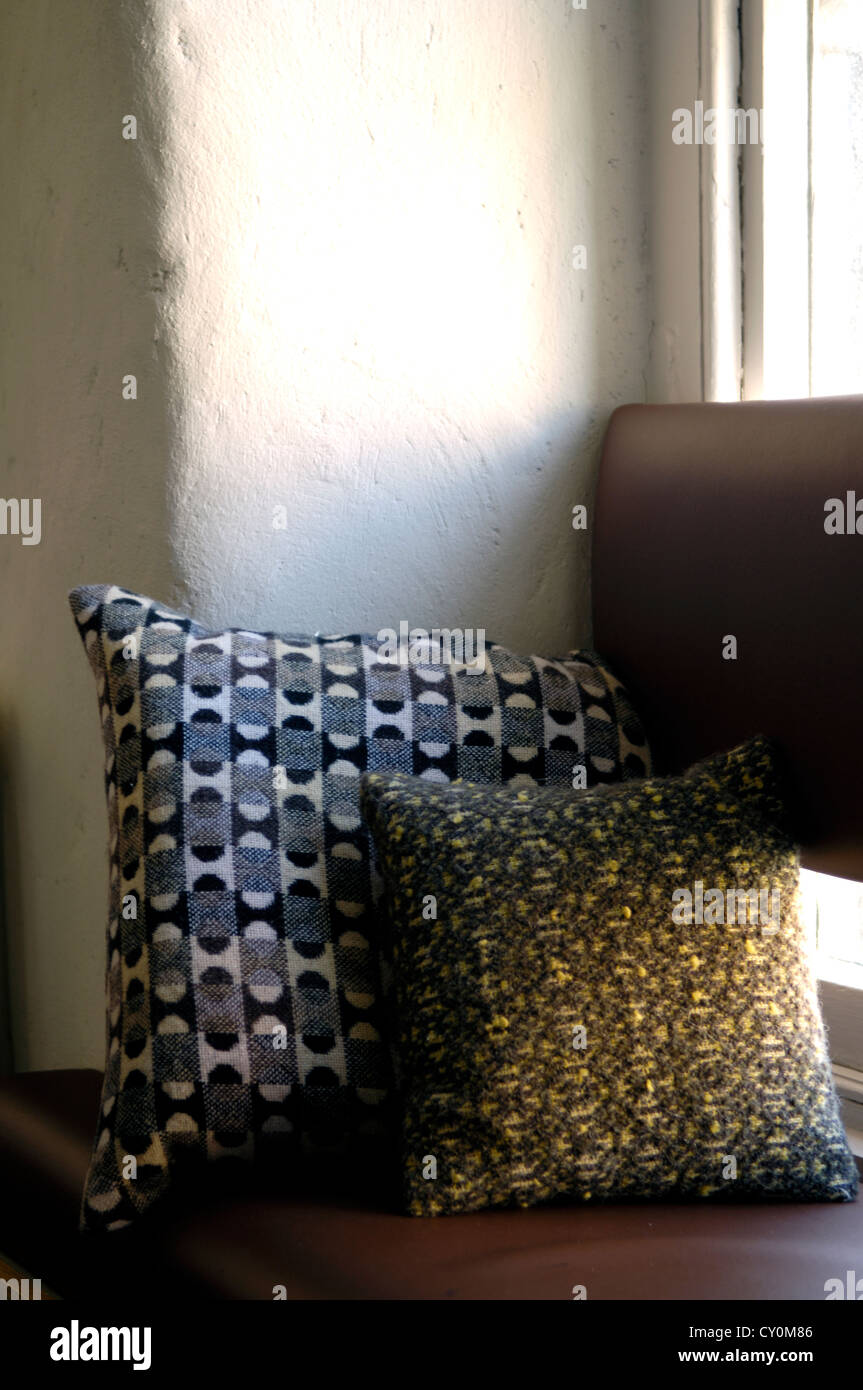 Two Pillows on a Seat by a Window Stock Photo - Alamy - Contrasting Throw Pillows For Window Seat