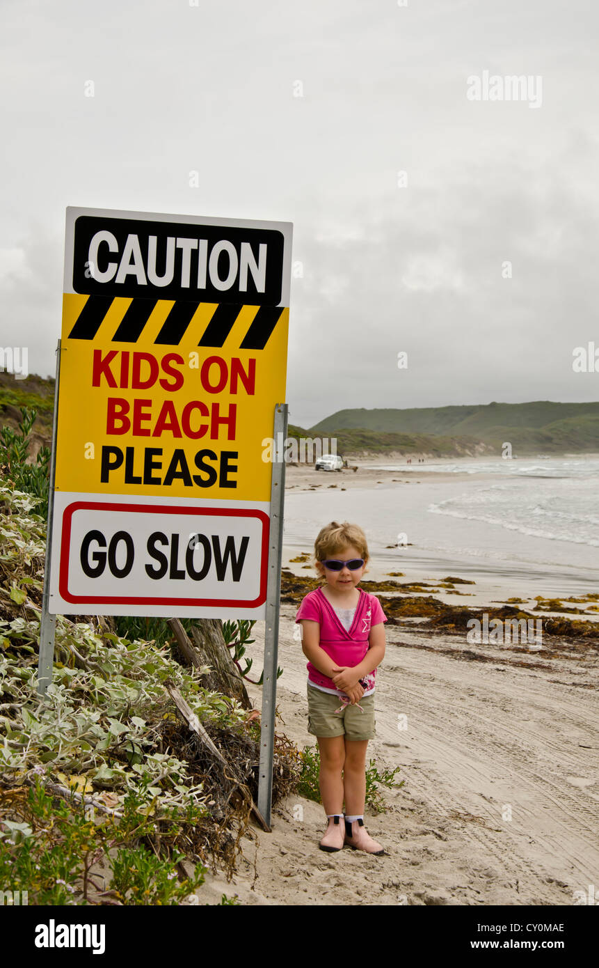 Kids on Beach Sign Stock Photo - Alamy