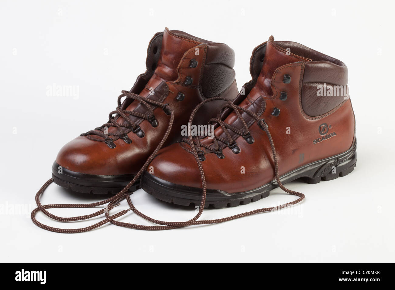 Brown leather walking boots Stock Photo Alamy