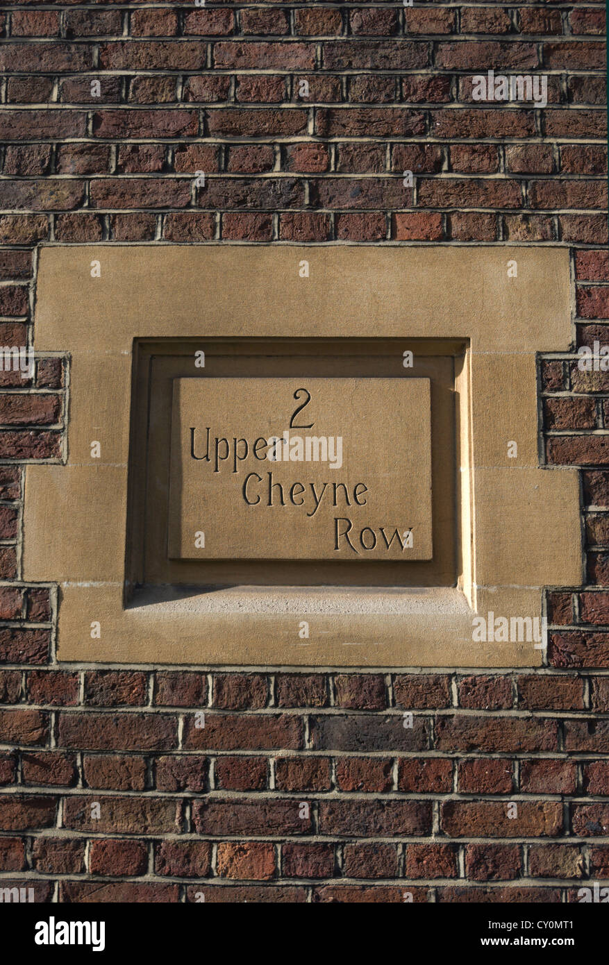 street address for number 2 upper cheyne row, chelsea, london, england, set into wall Stock Photo