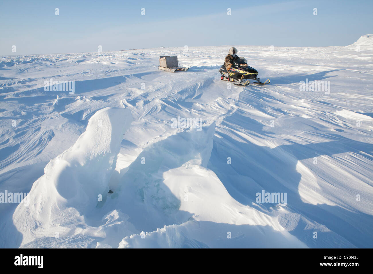 Inuits are hunting on the northpole Stock Photo