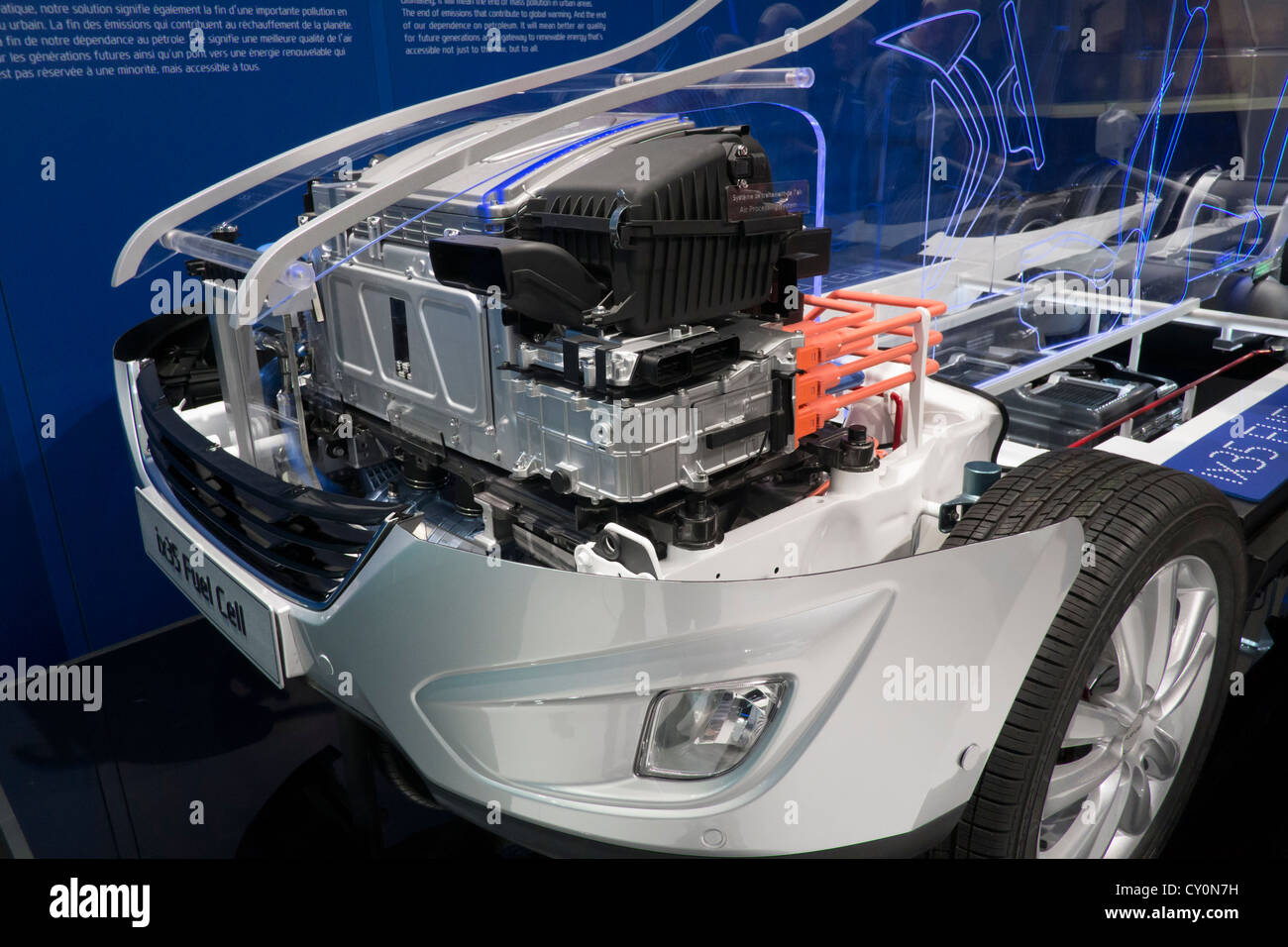 Detail of cut-away of hydrogen fuel cell concept  Hyundai ix35 car at Paris Motor Show 2012 Stock Photo