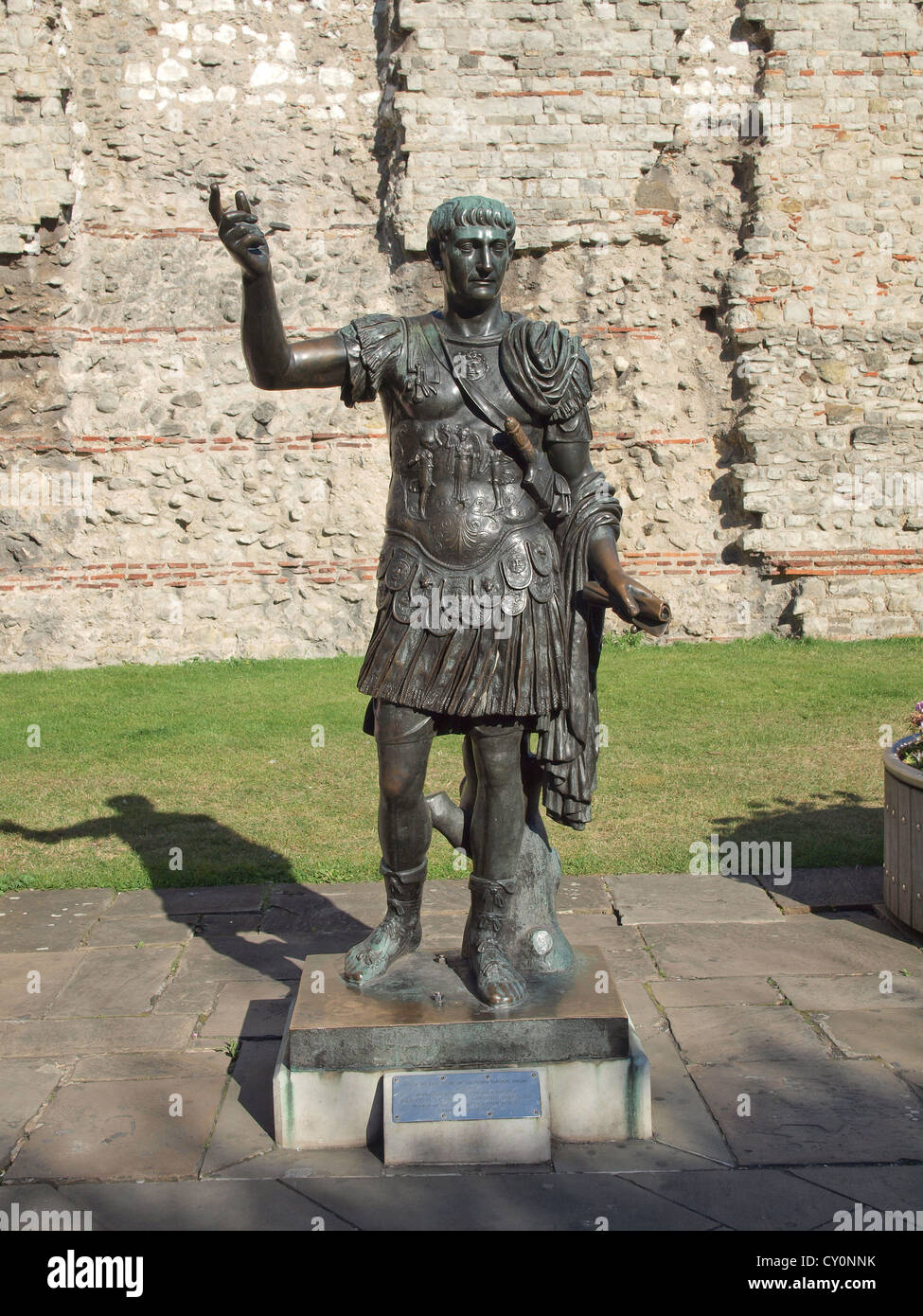 Ancient roman statue of emperor Trajan in London Stock Photo
