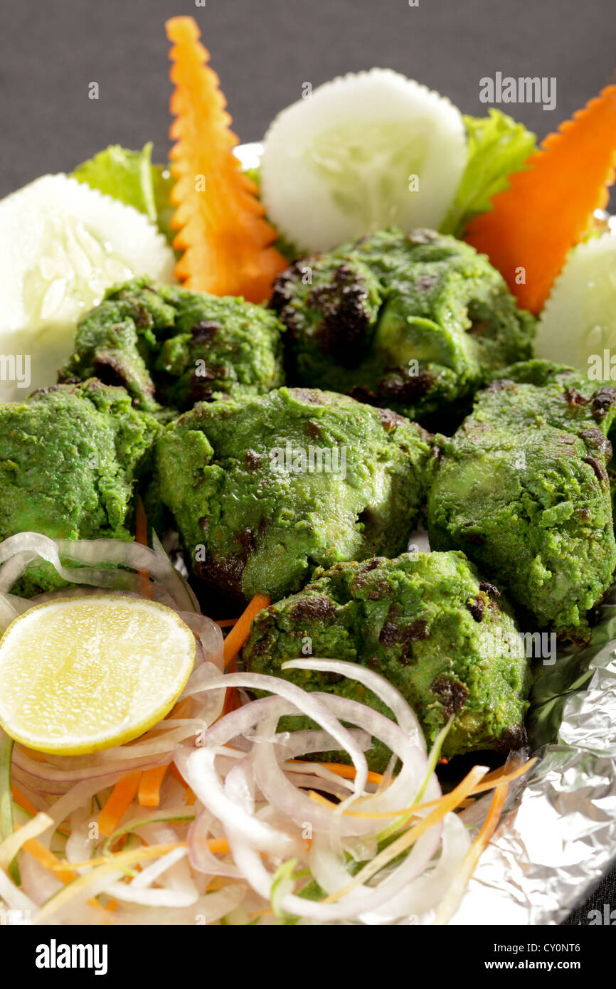 Hariyali kabab is a Punjabi style chicken tikka or kabab made with combination of mint and coriander Stock Photo Alamy