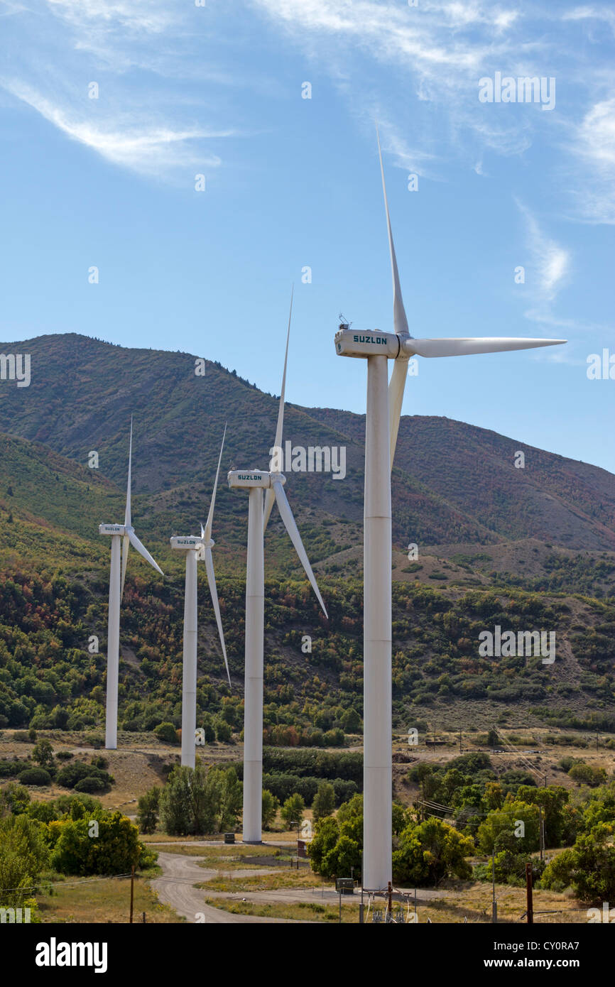 Wind turbines near Ogden, Utah. Stock Photo
