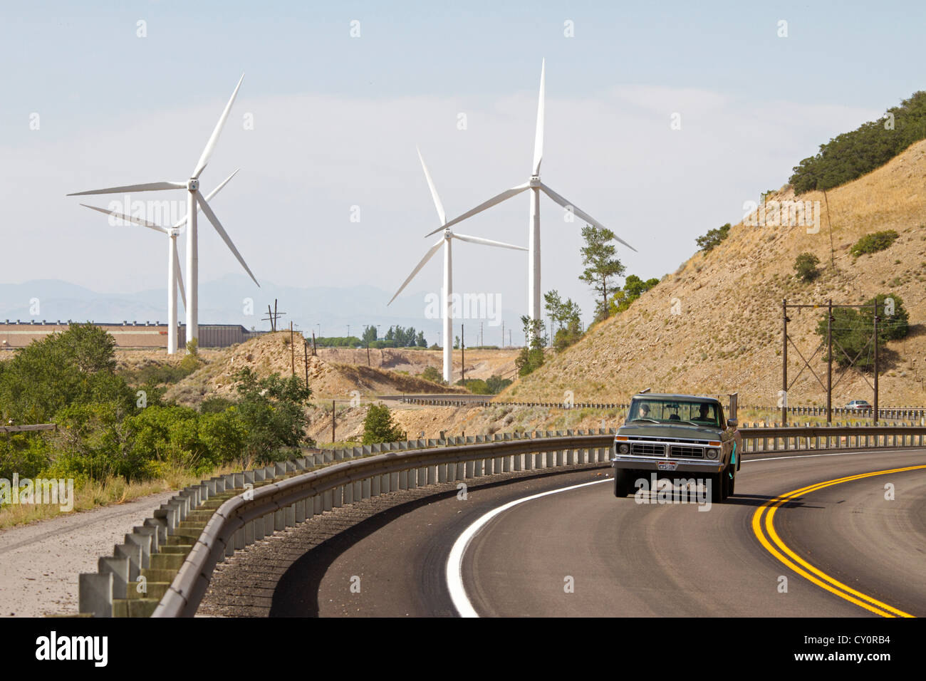Wind turbines near Ogden, Utah. Stock Photo