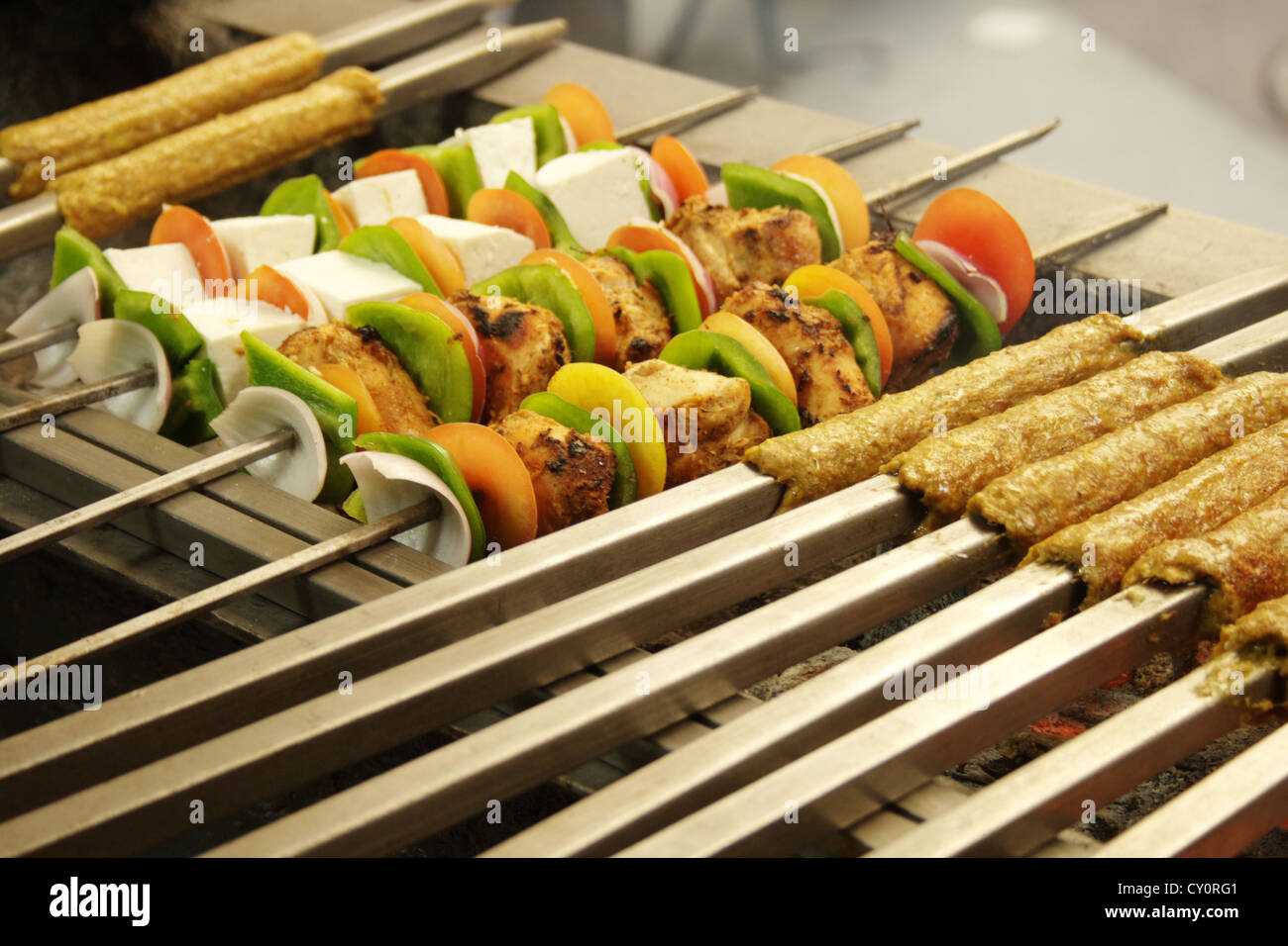 Barbecue Kebab Platter are small pieces of meat on skewers roasted over charcoal or, electric