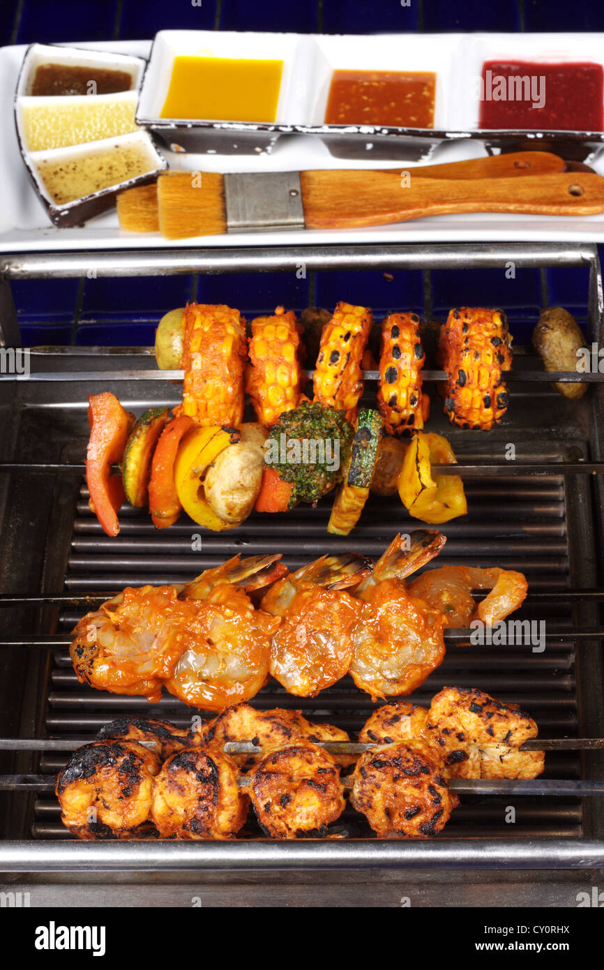 Barbecue Kebab Platter are small pieces of meat on skewers roasted over charcoal or, electric