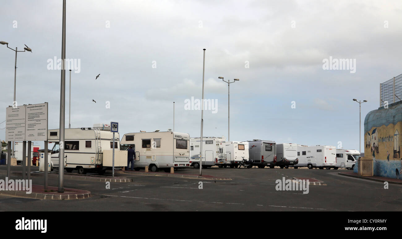 Calais France Caravans on the Seafront Motor Home Area Stock Photo