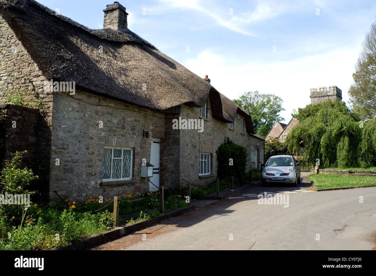 Church Village Green And Thatched Cottages St Hilary Vale Of Stock